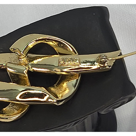 Textured Gold Tone Ribbon Bow Brooch Pin Signed Lisner Childhood Cancer Support - Picture 5 of 7